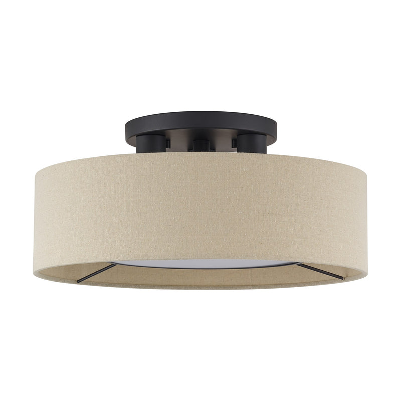 Ellsworth 3-Light Semi-Flush Mount with Parchment Shade in Bronze
