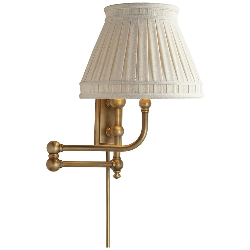 Pimlico Linen Shade Swing Arm Wall Lamp in Antique-Burnished Brass