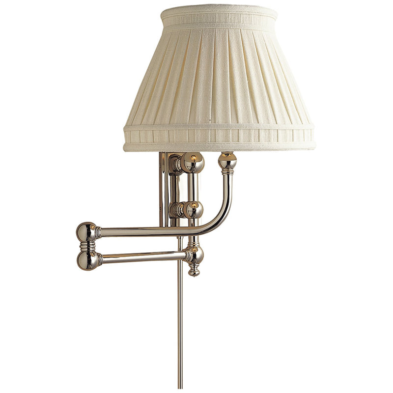 Pimlico Linen Shade Swing Arm Wall Lamp in Polished Nickel