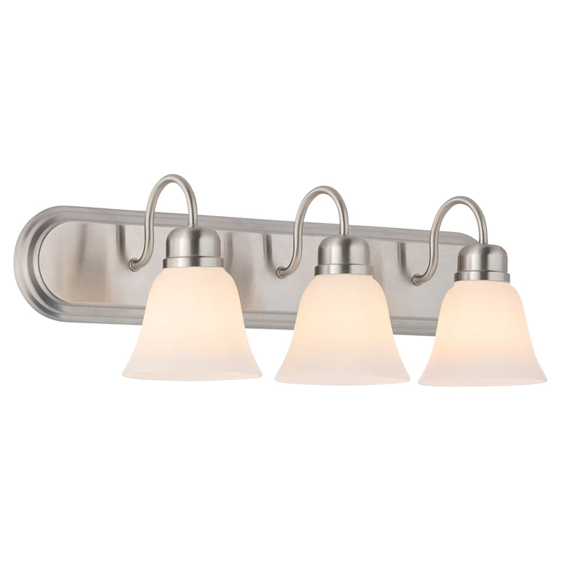 Campbell 3 Light Glass Vanity in Satin Nickel