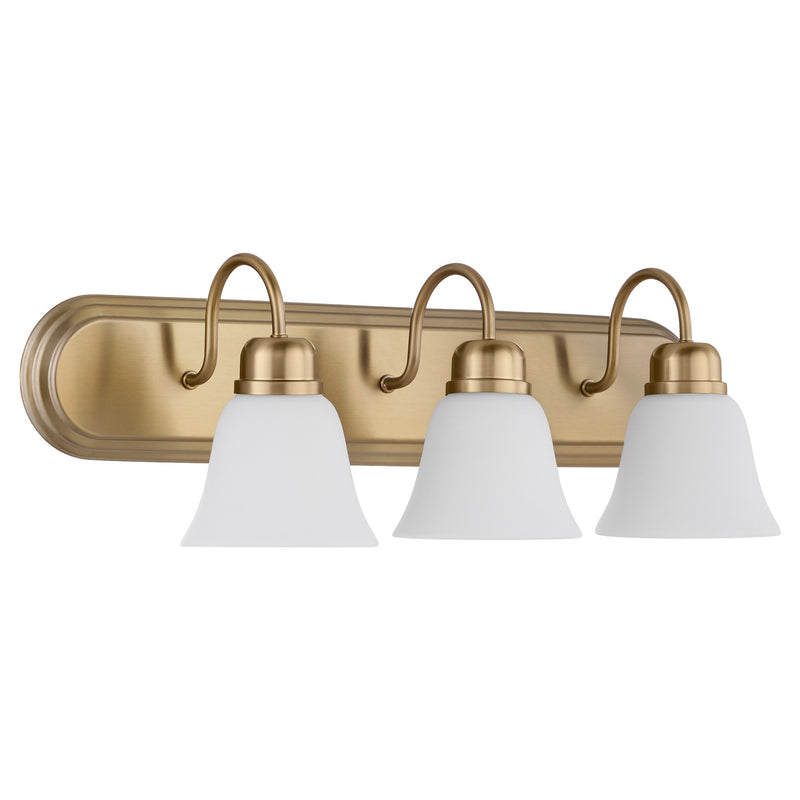 Campbell 3 Light Glass Vanity in Aged Brass
