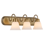 Campbell 3 Light Glass Vanity in Aged Brass