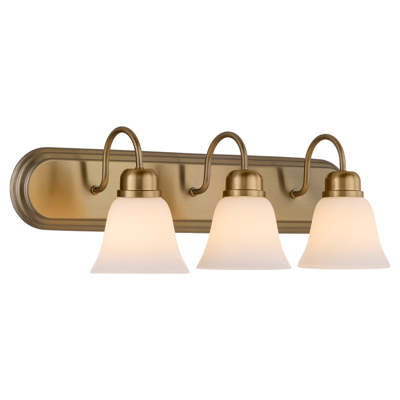 Campbell 3 Light Glass Vanity in Aged Brass