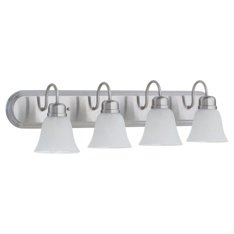 Campbell 4 Light Faux Alabaster Vanity in Satin Nickel