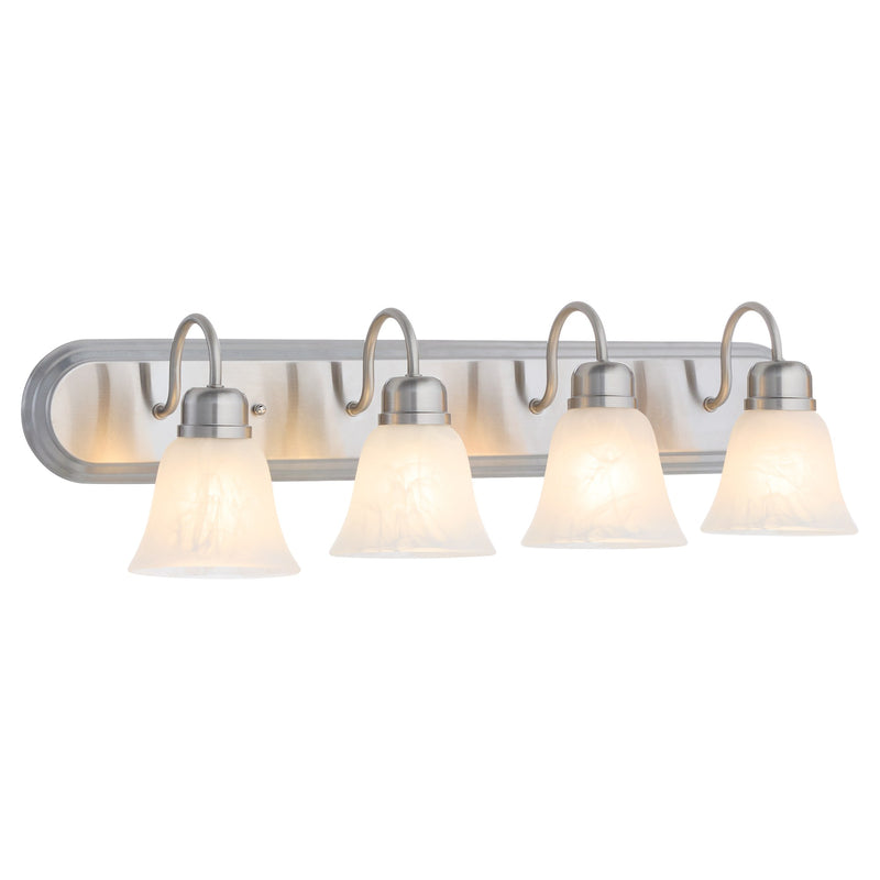 Campbell 4 Light Faux Alabaster Vanity in Satin Nickel