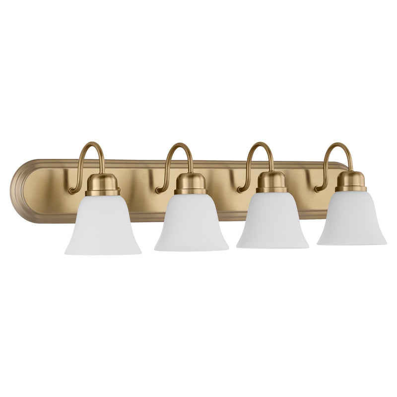 Campbell 4 Light Glass Vanity in Aged Brass
