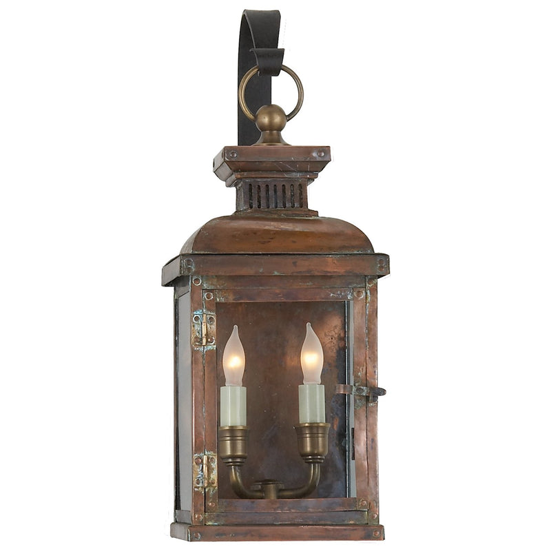 Suffork Small Scroll Arm 2-Light Outdoor Wall Lantern in Natural Copper