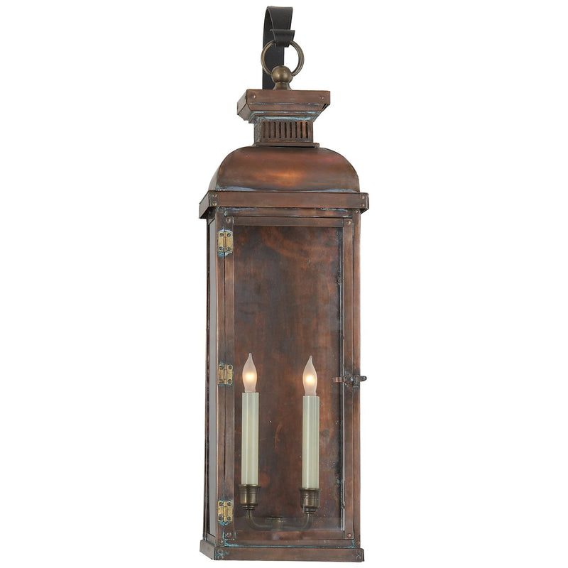 Suffork Tall Scroll Arm 2-Light Outdoor Wall Lantern in Natural Copper