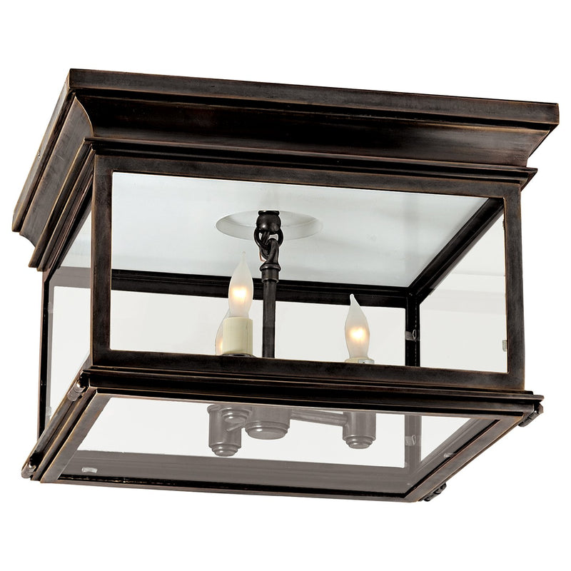 Club Large Square 3-Light Outdoor Flush Mount in Bronze