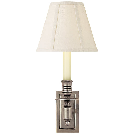 French Single Library Wall Sconce with Linen Shade in Antique Nickel