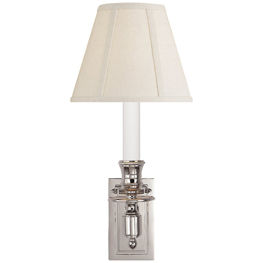 French Single Library Wall Sconce with Linen Shade in Polished Nickel