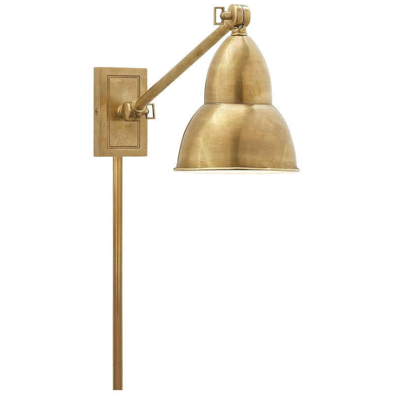 French Library Single-Arm Swing Arm Wall Lamp in Hand-Rubbed Antique Brass