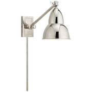 French Library Single-Arm Swing Arm Wall Lamp in Polished Nickel