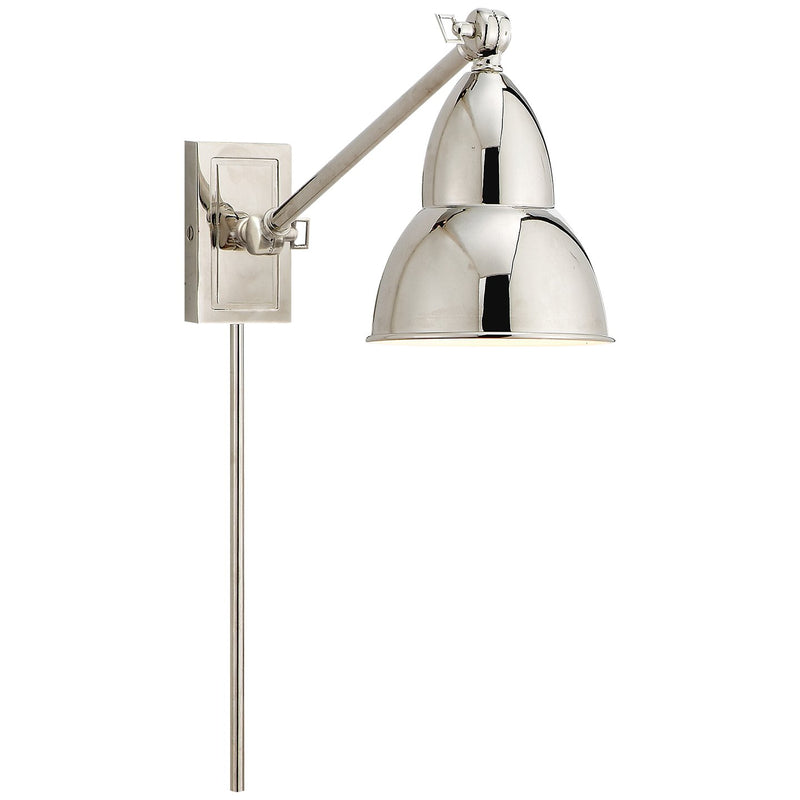 French Library Single-Arm Swing Arm Wall Lamp in Polished Nickel