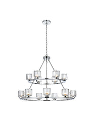 Cadence 36" 15-Light Two-Tier Chandelier in Chrome And Clear