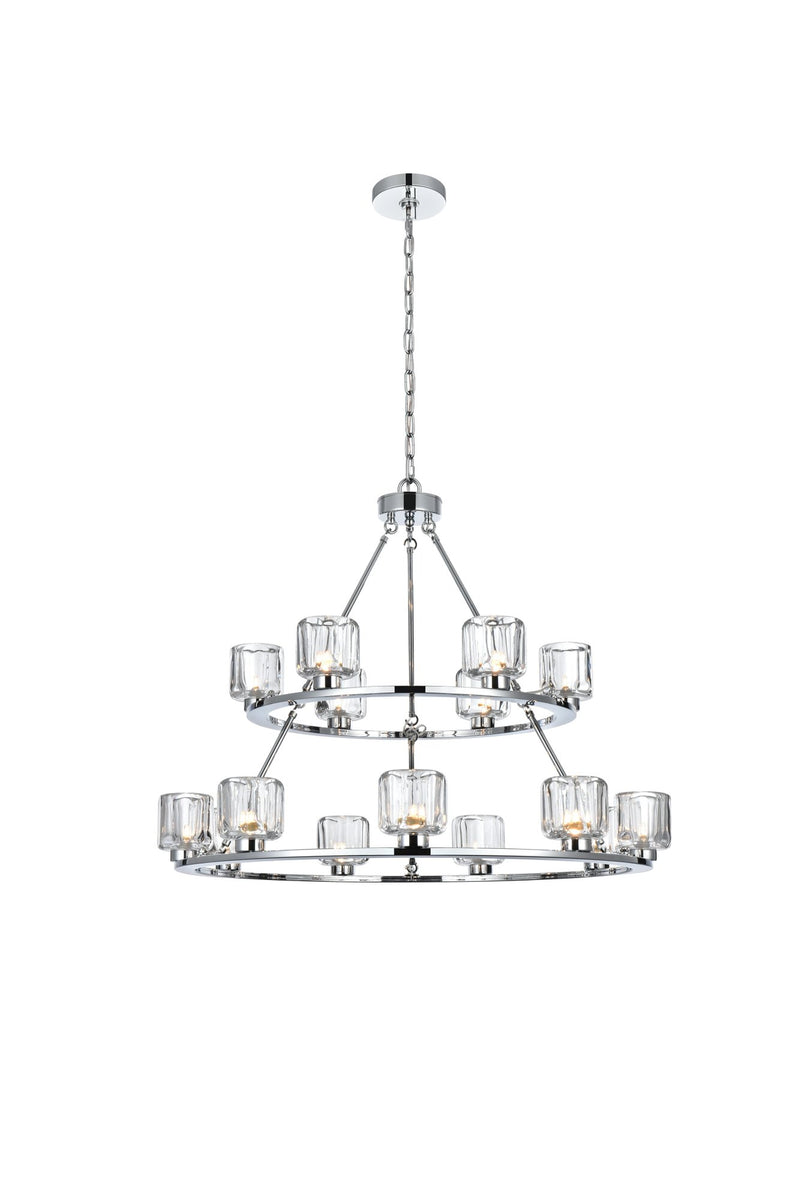 Cadence 36" 15-Light Two-Tier Chandelier in Chrome And Clear