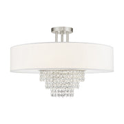 Carlisle 5-Light Semi-Flush Mount with Off-White Shade in Brushed Nickel