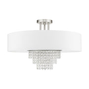 Carlisle 5-Light Semi-Flush Mount with Off-White Shade in Brushed Nickel