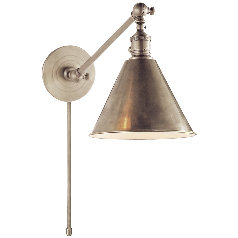 Boston Functional Single Arm Library Swing Arm Wall Lamp in Antique Nickel