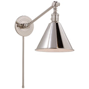 Boston Functional Single Arm Library Swing Arm Wall Lamp in Polished Nickel