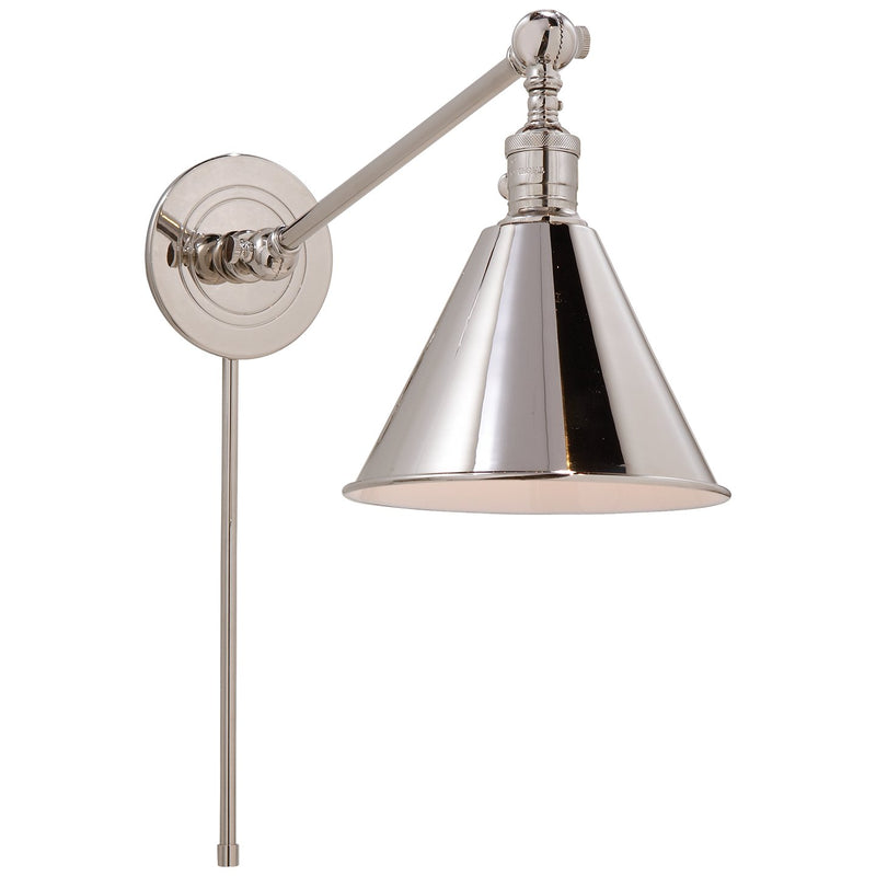 Boston Functional Single Arm Library Swing Arm Wall Lamp in Polished Nickel