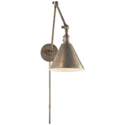 Boston Functional Double Arm Library Swing Arm Wall Lamp in Antique Nickel