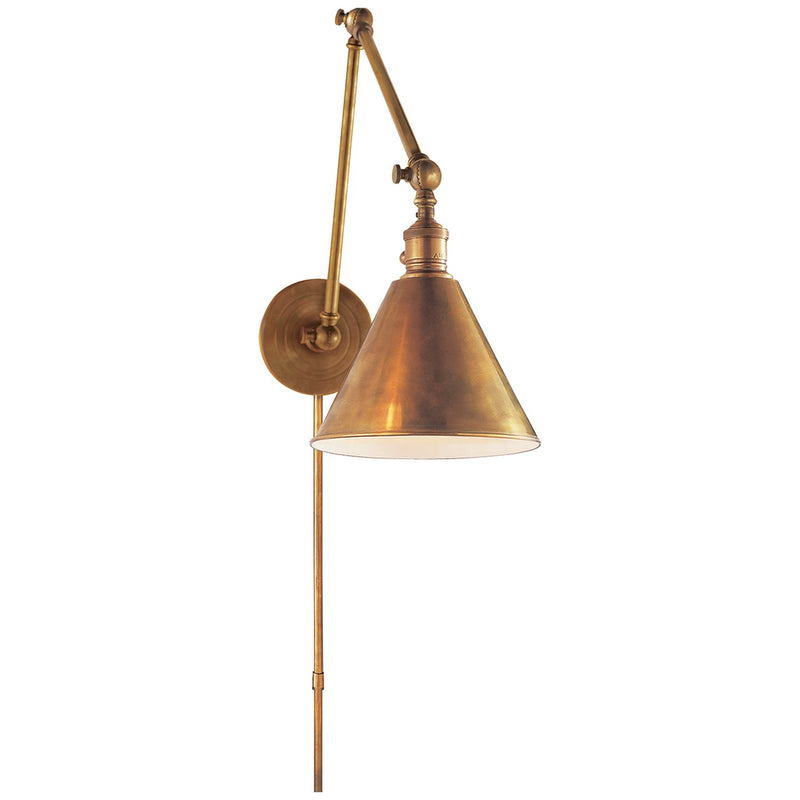 Boston Functional Double Arm Library Swing Arm Wall Lamp in Hand-Rubbed Antique Brass