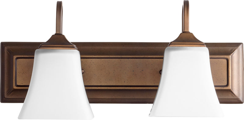 2 Light Satin Opal Glass Vanity in Oiled Bronze