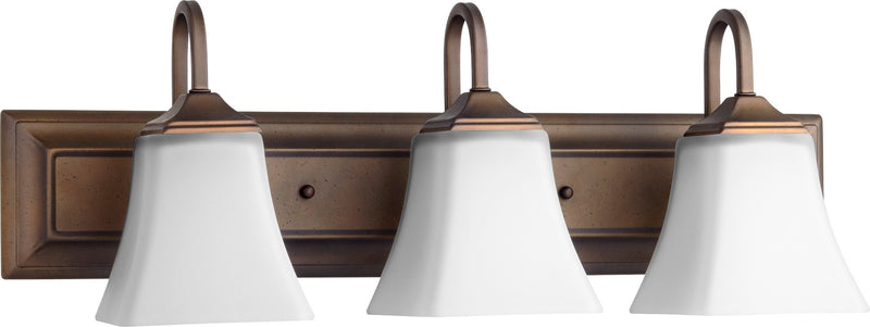 3 Light Satin Opal Glass Vanity in Oiled Bronze