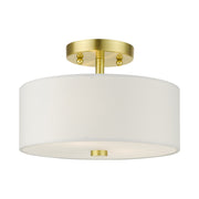 Meridian 2-Light 11" Off-White Shade Semi-Flush Mount in Satin Brass