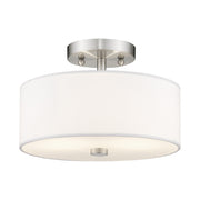 Meridian 2-Light 11" Off-White Shade Semi-Flush Mount in Brushed Nickel