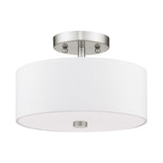 Meridian 2-Light 11" Off-White Shade Semi-Flush Mount in Brushed Nickel
