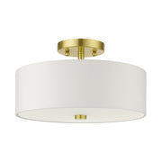 Meridian 2-Light 13" Off-White Shade Semi-Flush Mount in Satin Brass