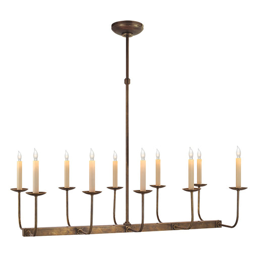 Linear Branched 10-Light Chandelier in Hand-Rubbed Antique Brass
