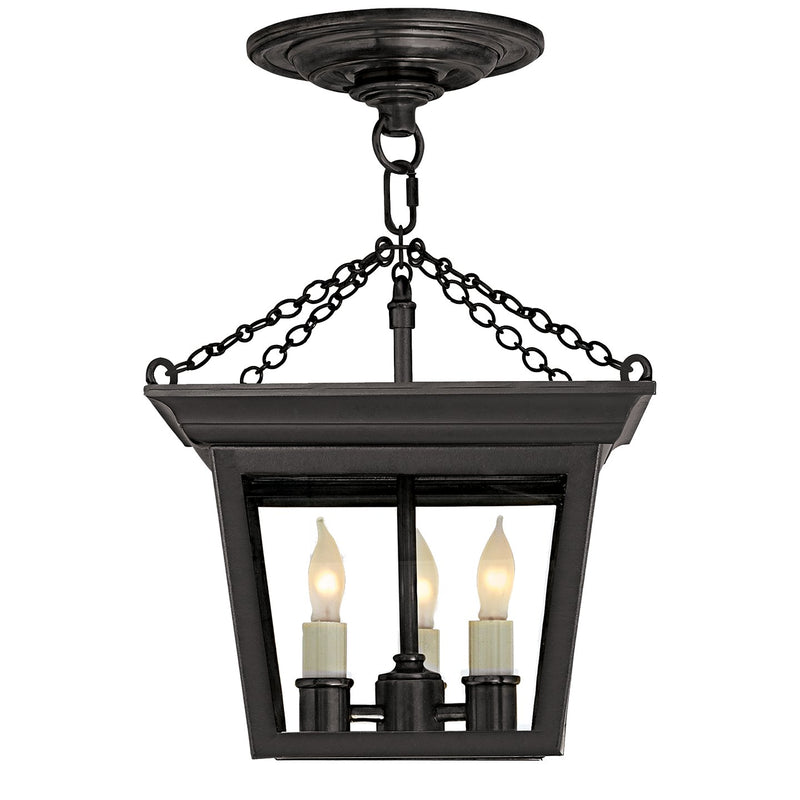 Cornice Lantern 3-Light Semi-Flush Mount in Blackened Rust