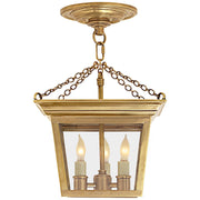 Cornice Lantern 3-Light Semi-Flush Mount in Hand-Rubbed Antique Brass