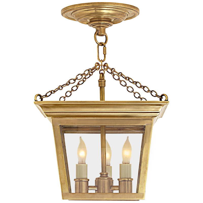 Cornice Lantern 3-Light Semi-Flush Mount in Hand-Rubbed Antique Brass