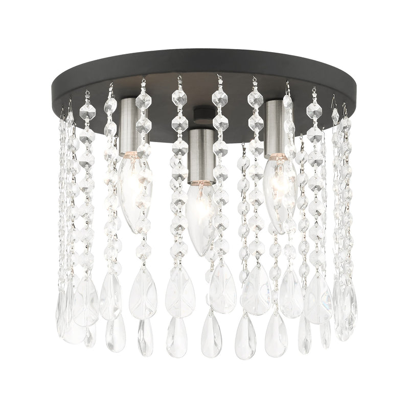 Elizabeth 3-Light Flush Mount in Black with Brushed Nickel Accents