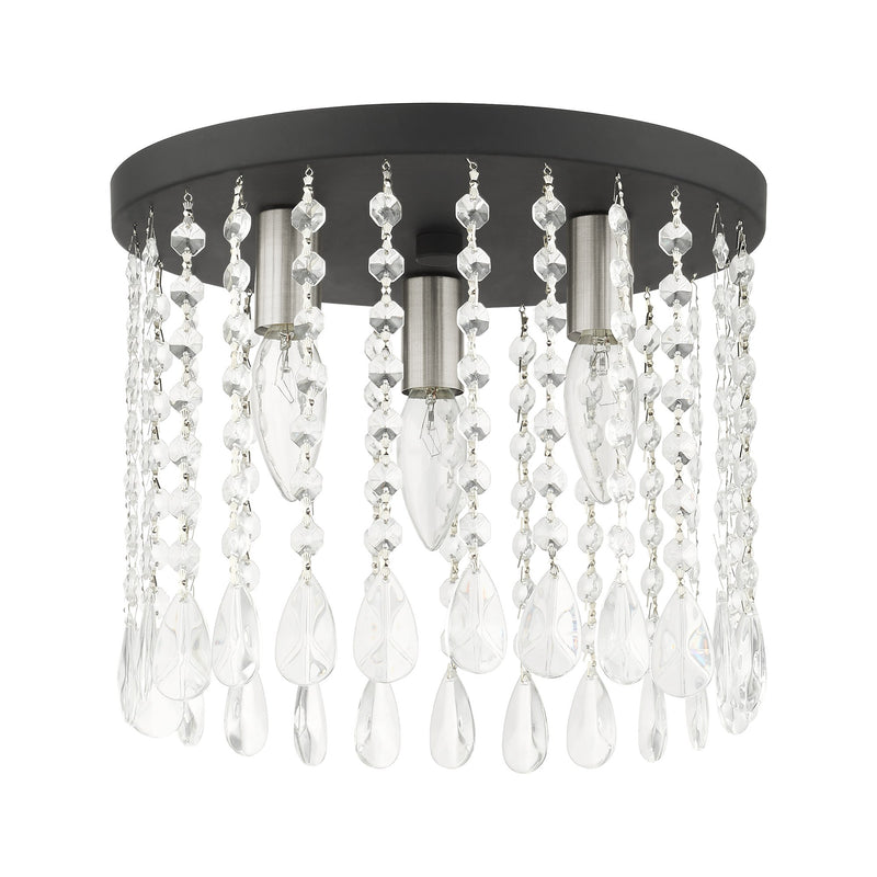Elizabeth 3-Light Flush Mount in Black with Brushed Nickel Accents