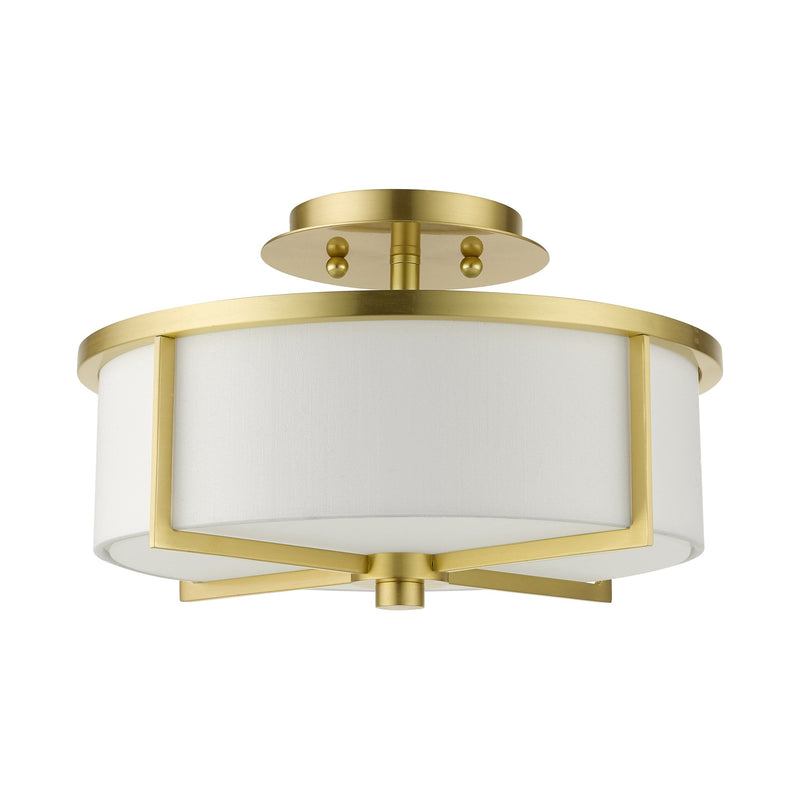 Wesley 2-Light 13" Semi-Flush Mount in Satin Brass