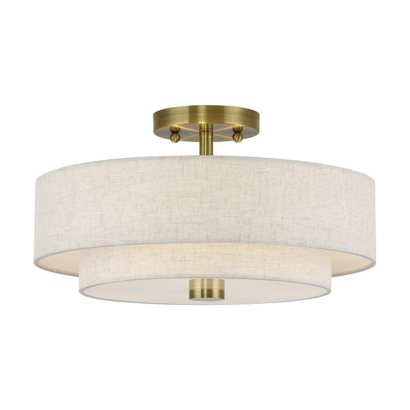 Meridian 3-Light 15" Semi-Flush Mount in Antique Brass