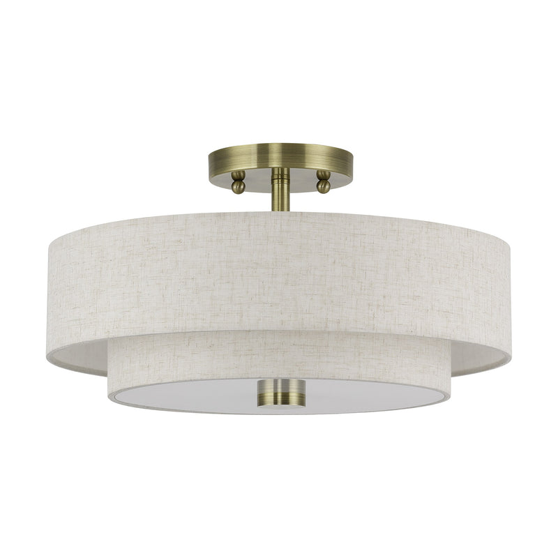 Meridian 3-Light 15" Semi-Flush Mount in Antique Brass