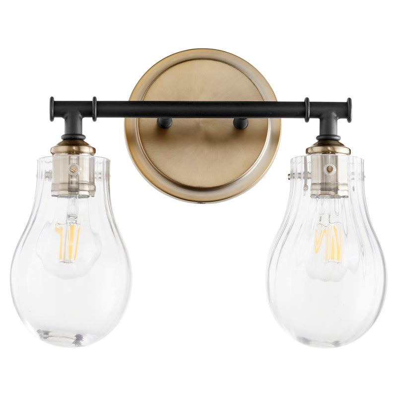 Dillinger 2 Light Vanity in Textured Black / Aged Brass