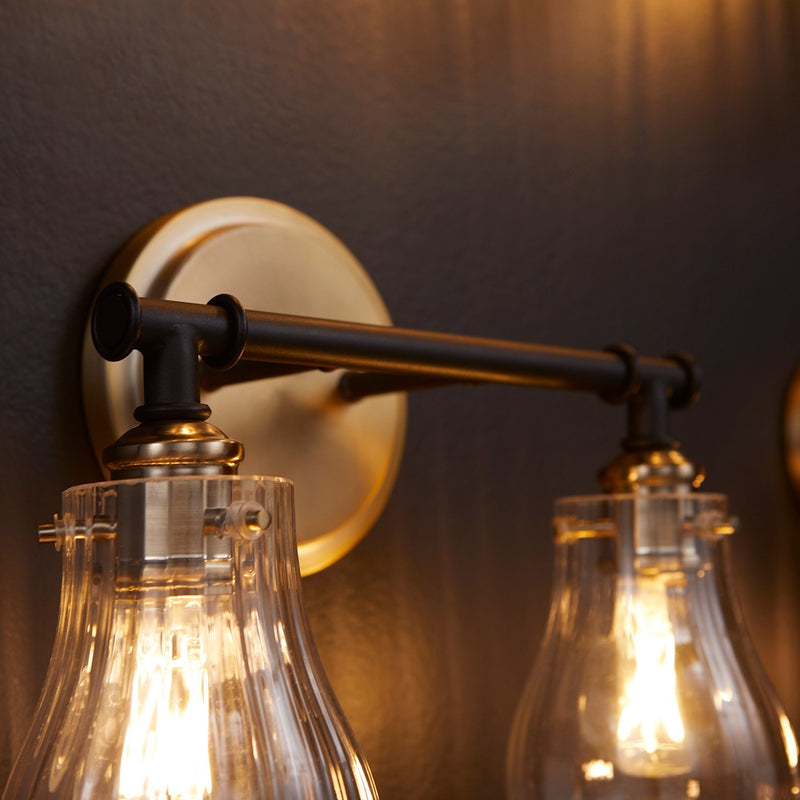 Dillinger 2 Light Vanity in Textured Black / Aged Brass