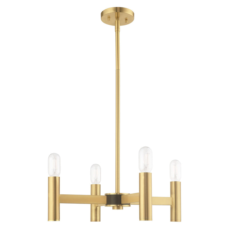 Copenhagen 4-Light Chandelier in Satin Brass with Bronze Accents