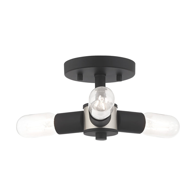Copenhagen 3-Light Semi-Flush Mount in Black with Brushed Nickel Accents