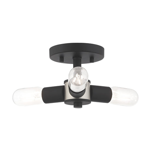 Copenhagen 3-Light Semi-Flush Mount in Black with Brushed Nickel Accents