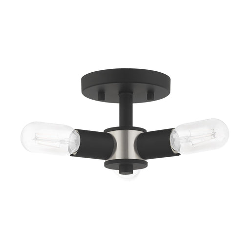 Copenhagen 3-Light Semi-Flush Mount in Black with Brushed Nickel Accents