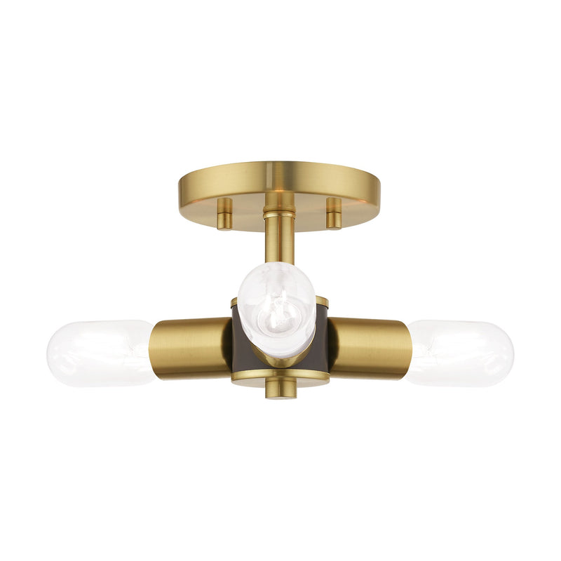 Copenhagen 3-Light Semi-Flush Mount in Satin Brass with Bronze Accents