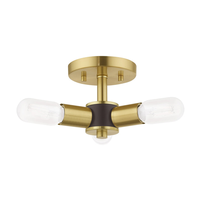 Copenhagen 3-Light Semi-Flush Mount in Satin Brass with Bronze Accents